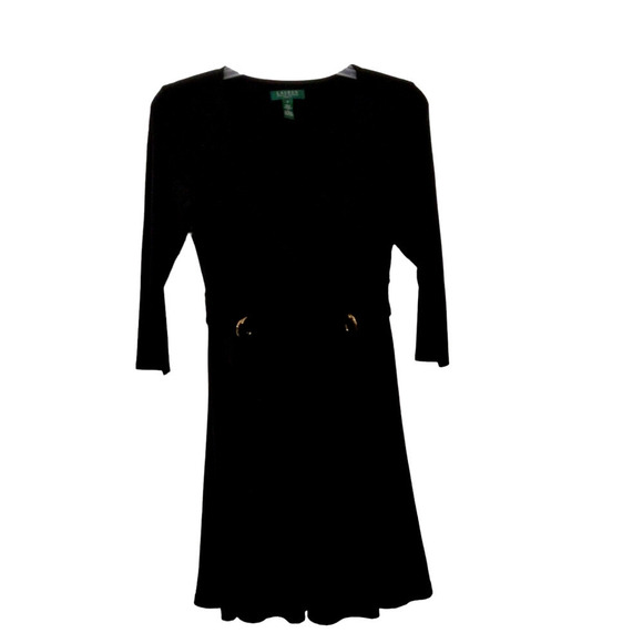 Lauren Ralph Lauren Dresses & Skirts - LRL Little Black Dress Sz 6 Pullover Side Zip 3/4 Sleeve Soft V Neck Evening EUC